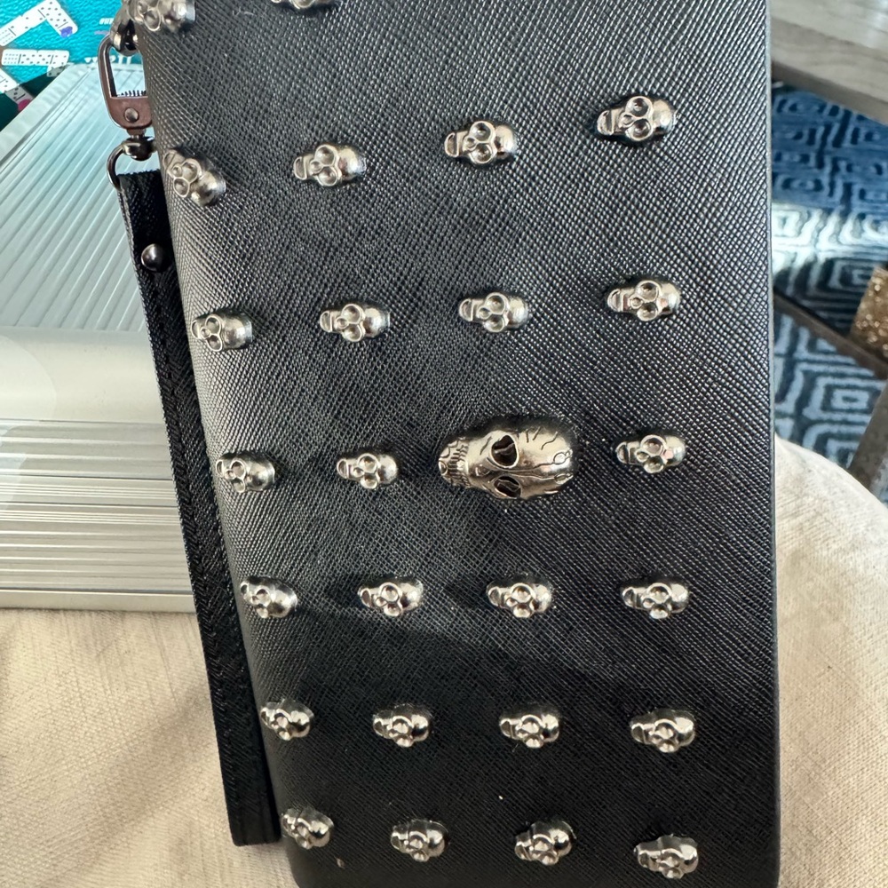 Thomas Wylde Black and Silver Studded Skulls Wallet